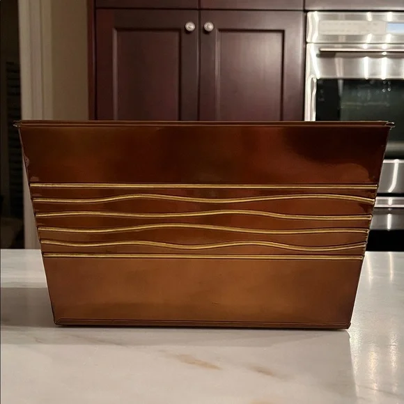 Vtg Hued Metal Copper Gold Color Bin Harry & David Gift Container Organizer Box - Picture 3 of 10